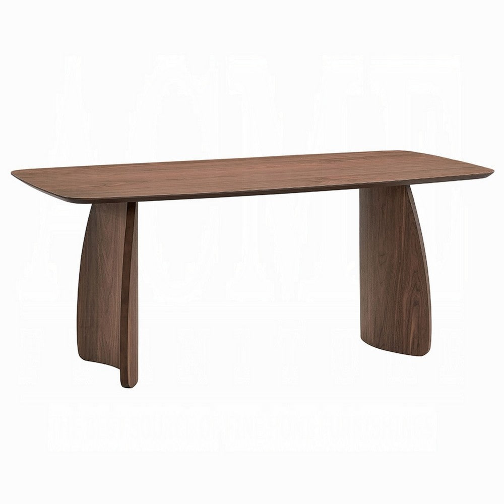 Hamza Rectangular Dining Table, Curved Wood Base, Walnut Brown 71 Inch - BM334010