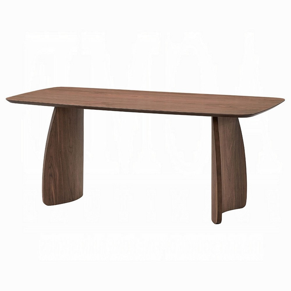 Hamza Rectangular Dining Table, Curved Wood Base, Walnut Brown 71 Inch - BM334010