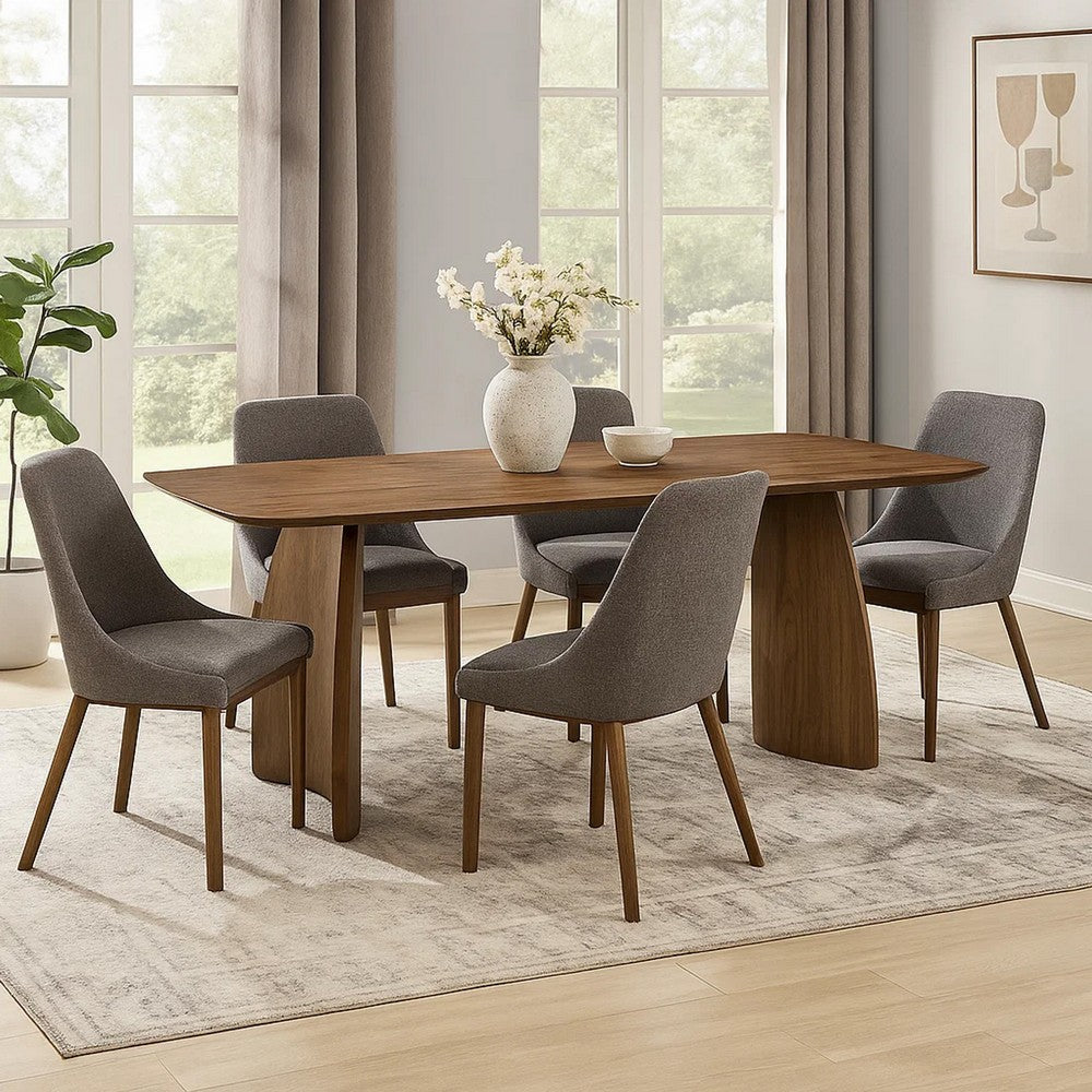 Hamza Rectangular Dining Table, Curved Wood Base, Walnut Brown 71 Inch - BM334010