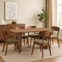 Hamza Rectangular Dining Table, Curved Wood Base, Walnut Brown 71 Inch - BM334010