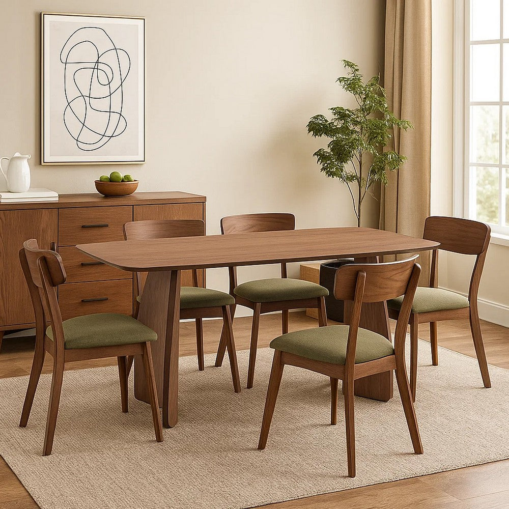 Hamza Rectangular Dining Table, Curved Wood Base, Walnut Brown 71 Inch - BM334010