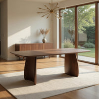 Hamza Rectangular Dining Table, Curved Wood Base, Walnut Brown 71 Inch - BM334010