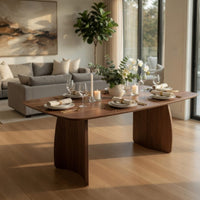 Hamza Rectangular Dining Table, Curved Wood Base, Walnut Brown 71 Inch - BM334010