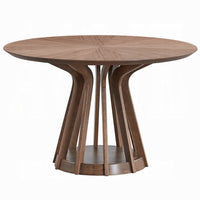 Koen Round Dining Table, Scandinavian Style, Walnut Brown Wood 47 Inch - BM334011