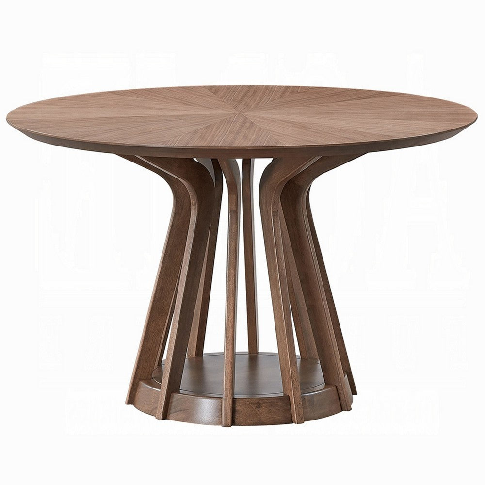 Koen Round Dining Table, Scandinavian Style, Walnut Brown Wood 47 Inch - BM334011