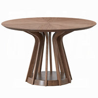 Koen Round Dining Table, Scandinavian Style, Walnut Brown Wood 47 Inch - BM334011