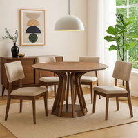Koen Round Dining Table, Scandinavian Style, Walnut Brown Wood 47 Inch - BM334011