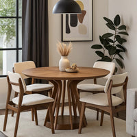 Koen Round Dining Table, Scandinavian Style, Walnut Brown Wood 47 Inch - BM334011
