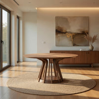Koen Round Dining Table, Scandinavian Style, Walnut Brown Wood 47 Inch - BM334011