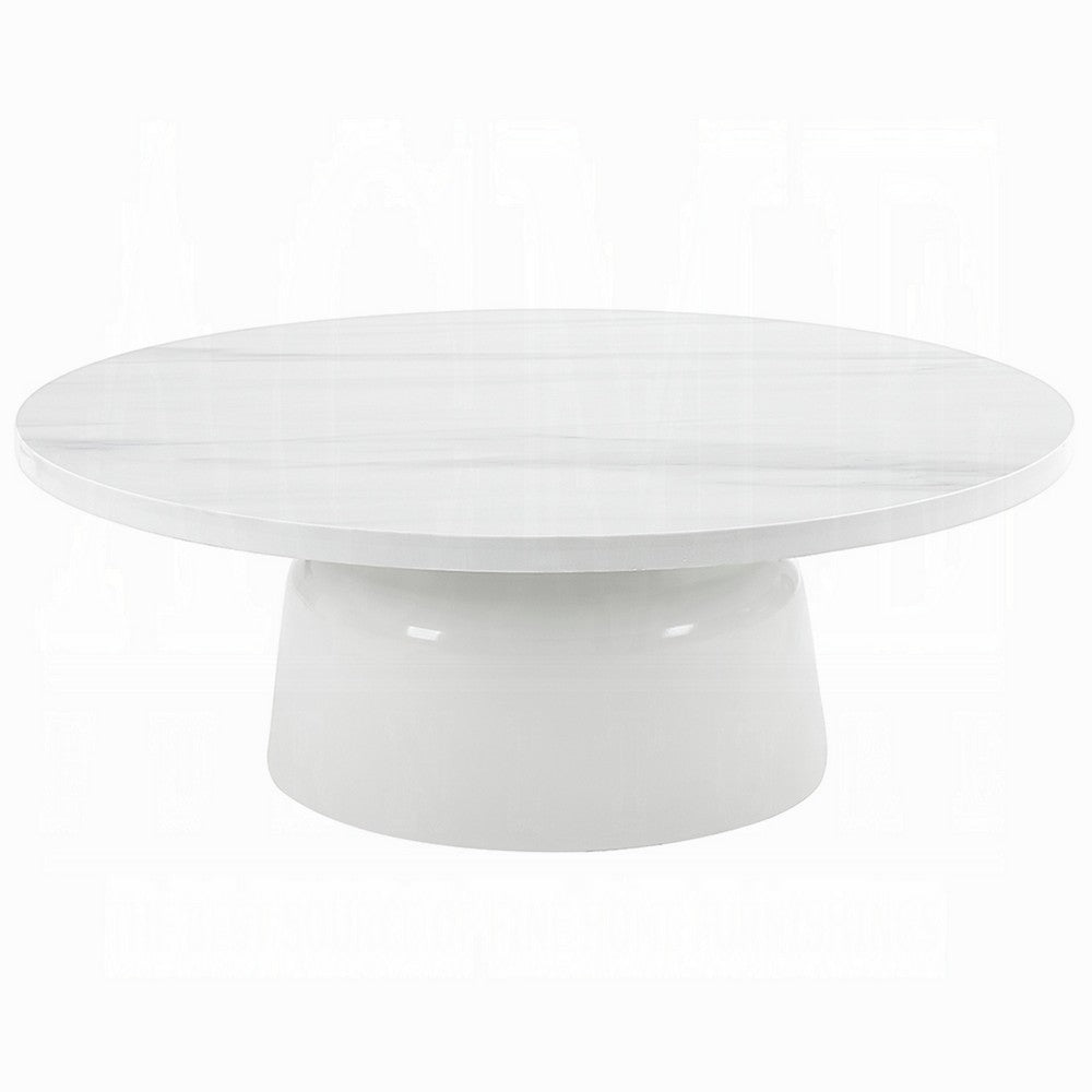 Zayn Round Coffee Table, Pedestal Base, White Faux Marble, 40 Inch - BM334013