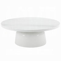 Zayn Round Coffee Table, Pedestal Base, White Faux Marble, 40 Inch - BM334013