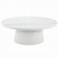 Zayn Round Coffee Table, Pedestal Base, White Faux Marble, 40 Inch - BM334013