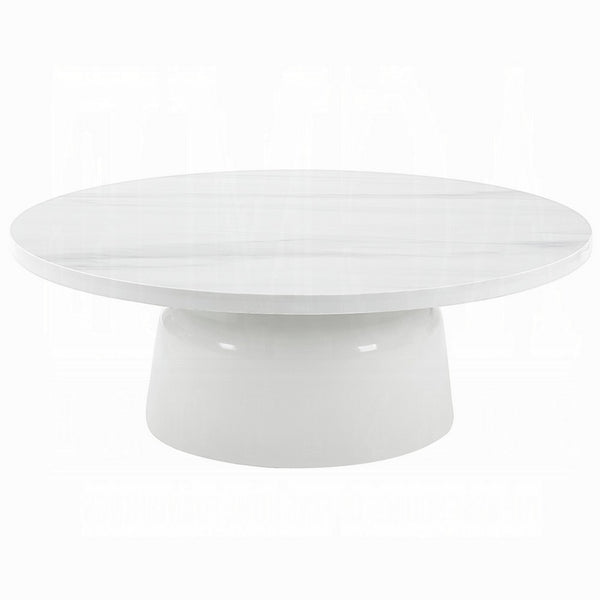 Zayn Round Coffee Table, Pedestal Base, White Faux Marble, 40 Inch - BM334013
