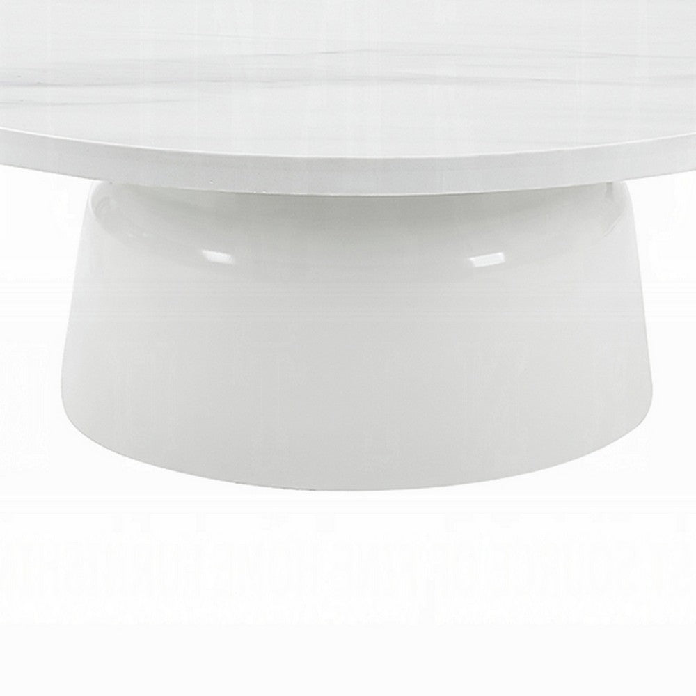 Zayn Round Coffee Table, Pedestal Base, White Faux Marble, 40 Inch - BM334013