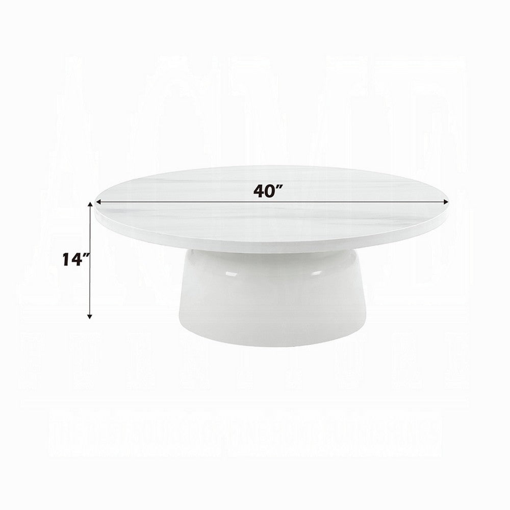 Zayn Round Coffee Table, Pedestal Base, White Faux Marble, 40 Inch - BM334013