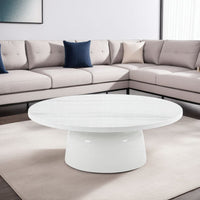 Zayn Round Coffee Table, Pedestal Base, White Faux Marble, 40 Inch - BM334013