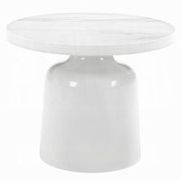 Zayn Round End Table with Pedestal Base, White Faux Marble, 22 Inch - BM334014