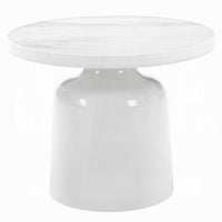 Zayn Round End Table with Pedestal Base, White Faux Marble, 22 Inch - BM334014