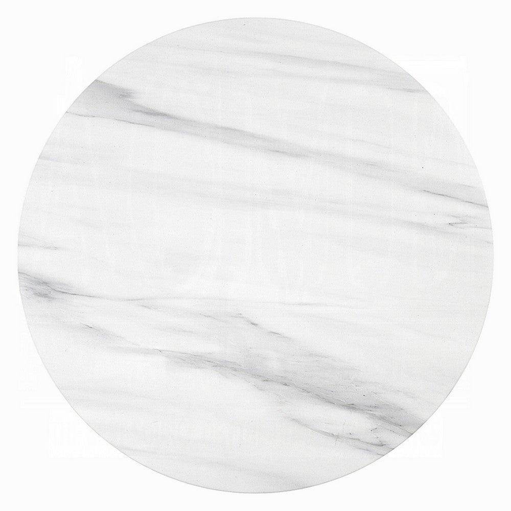 Zayn Round End Table with Pedestal Base, White Faux Marble, 22 Inch - BM334014
