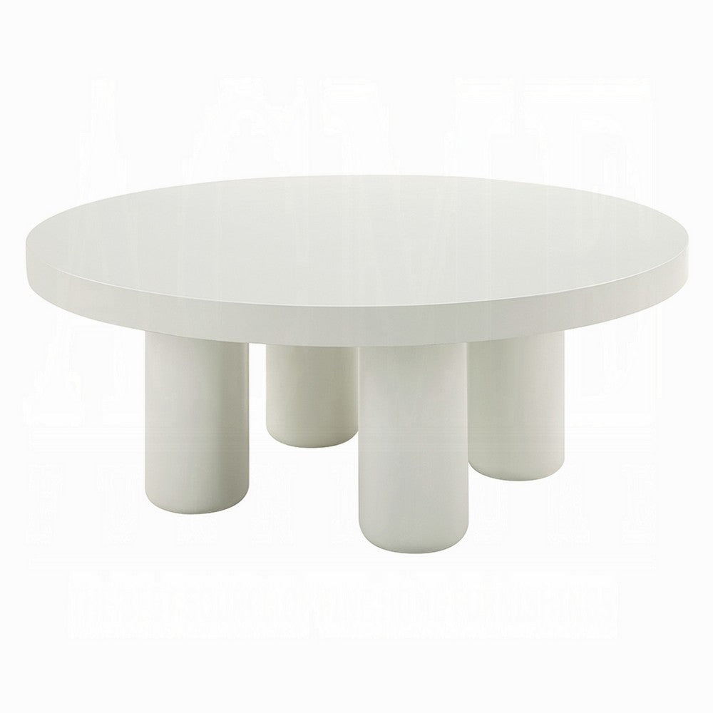 Sana Round Coffee Table with 4 Round Legs, Modern White Finish 35 Inch - BM334015