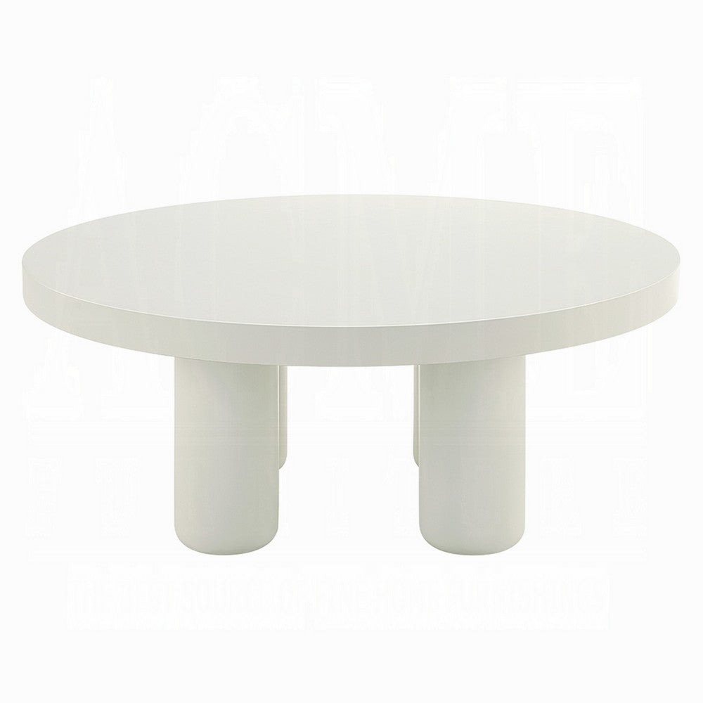 Sana Round Coffee Table with 4 Round Legs, Modern White Finish 35 Inch - BM334015