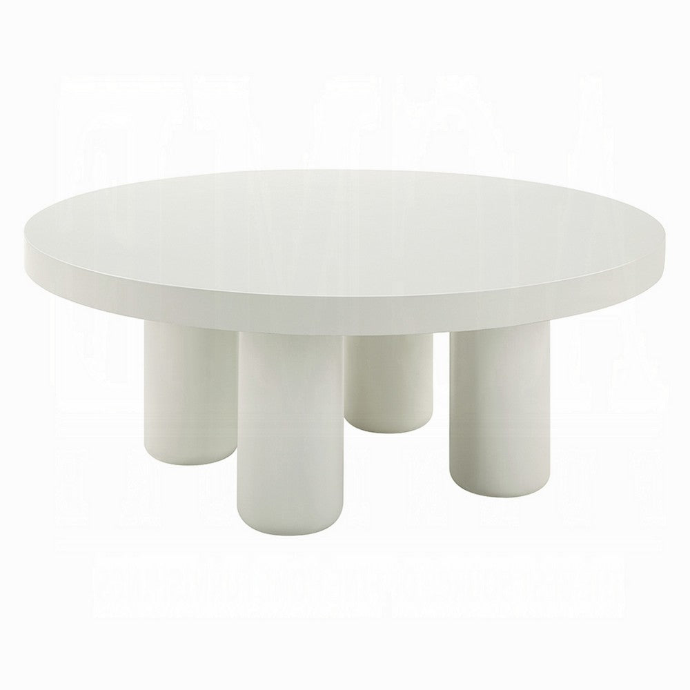 Sana Round Coffee Table with 4 Round Legs, Modern White Finish 35 Inch - BM334015
