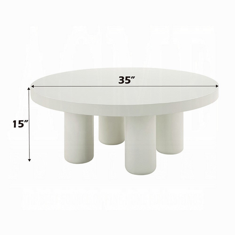 Sana Round Coffee Table with 4 Round Legs, Modern White Finish 35 Inch - BM334015