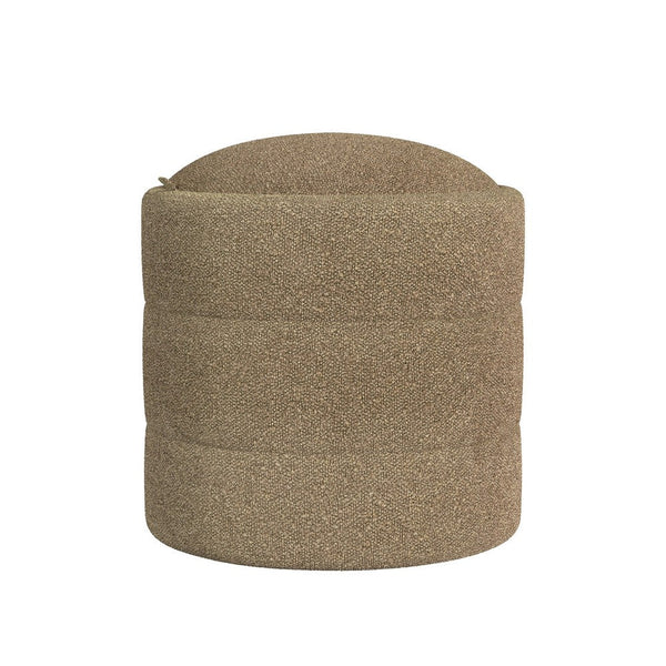Modern Storage Ottoman, Brown Boucle Seat Cushion, 18 Inch Round -BM334033