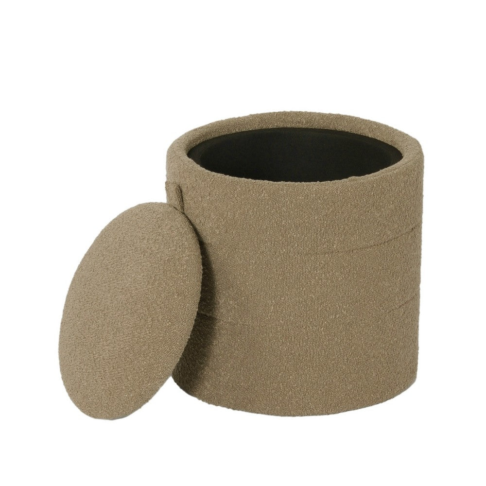 Modern Storage Ottoman, Brown Boucle Seat Cushion, 18 Inch Round -BM334033
