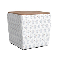 Mody Accent Ottoman, 19 Inch Brown Wood Lift Top, White Pattern Fabric -BM334034