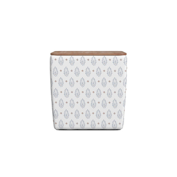 Mody Accent Ottoman, 19 Inch Brown Wood Lift Top, White Pattern Fabric -BM334034