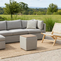 Mody Storage Ottoman, Gray Upholstery, 19 Inch Brown Wood Lift Top -BM334035