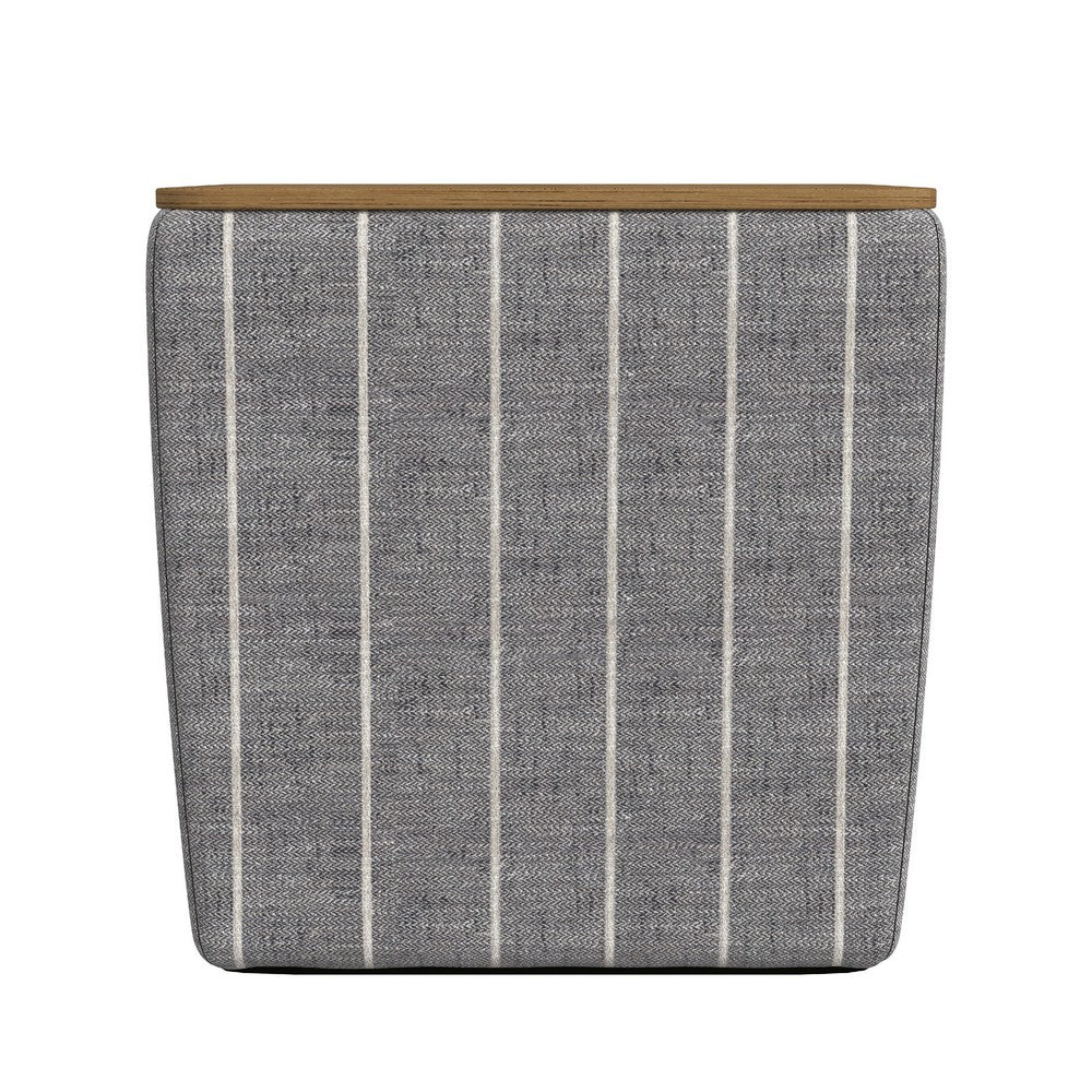 Mody Storage Ottoman, Gray Stripe Fabric, 19 Inch Brown Wood Lift Top -BM334036