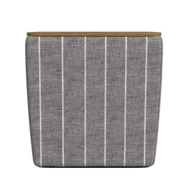 Mody Storage Ottoman, Gray Stripe Fabric, 19 Inch Brown Wood Lift Top -BM334036