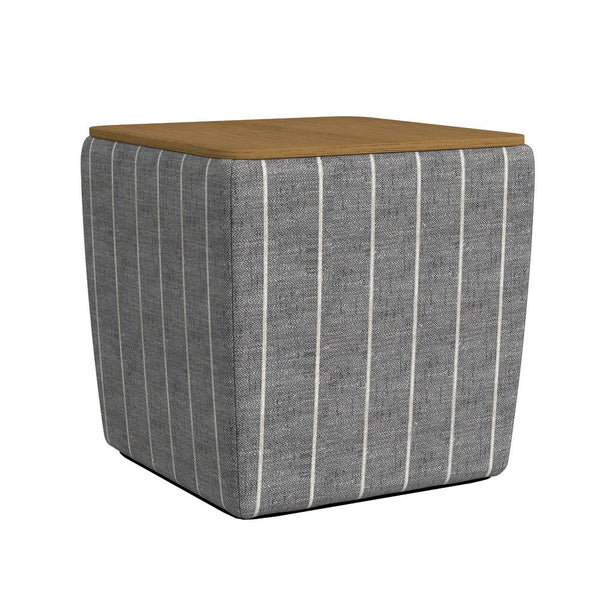 Mody Storage Ottoman, Gray Stripe Fabric, 19 Inch Brown Wood Lift Top -BM334036