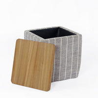 Mody Storage Ottoman, Gray Stripe Fabric, 19 Inch Brown Wood Lift Top -BM334036