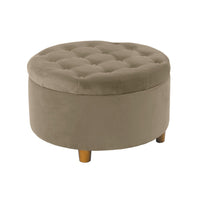 Jo Storage Ottoman, 28 Inch Round Tufted Lift Top, Fawn Brown Velvet -BM334037