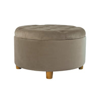 Jo Storage Ottoman, 28 Inch Round Tufted Lift Top, Fawn Brown Velvet -BM334037