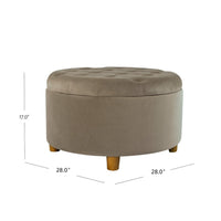 Jo Storage Ottoman, 28 Inch Round Tufted Lift Top, Fawn Brown Velvet -BM334037