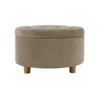 Jo Storage Ottoman, 28 Inch Round Tufted Lift Top, Fawn Brown Velvet -BM334037