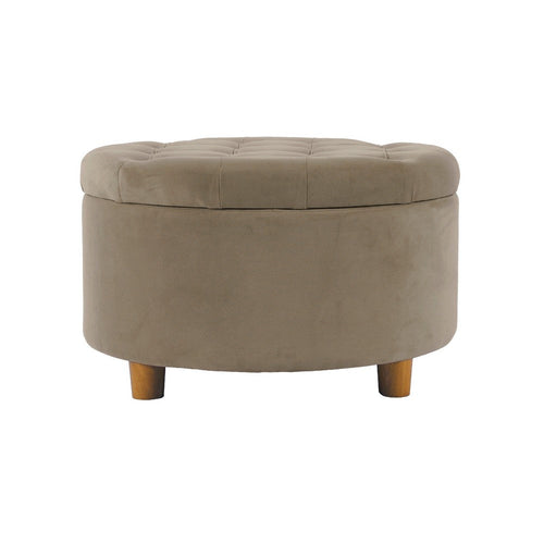 Jo Storage Ottoman, 28 Inch Round Tufted Lift Top, Fawn Brown Velvet -BM334037