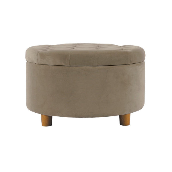 Jo Storage Ottoman, 28 Inch Round Tufted Lift Top, Fawn Brown Velvet -BM334037