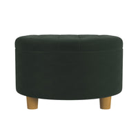 Jo Storage Ottoman, 28 Inch Round Tufted Lift Top, Olive Green Velvet -BM334038