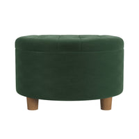 Jo Storage Ottoman, 28 Inch Round Tufted Lift Top, Olive Green Velvet -BM334038
