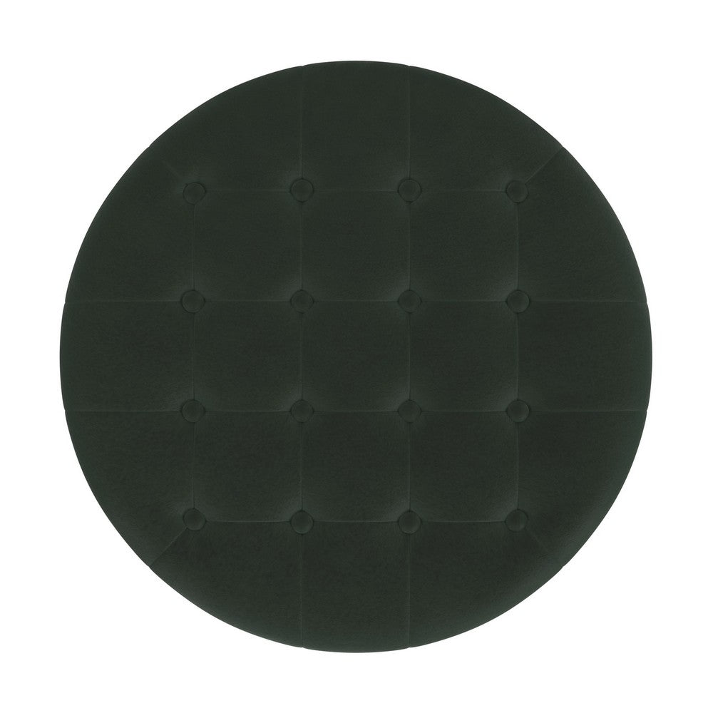 Jo Storage Ottoman, 28 Inch Round Tufted Lift Top, Olive Green Velvet -BM334038