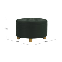 Jo Storage Ottoman, 28 Inch Round Tufted Lift Top, Olive Green Velvet -BM334038