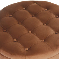 Jo Storage Ottoman, 28 Inch Round Tufted Lift Top, Spice Brown Velvet -BM334039
