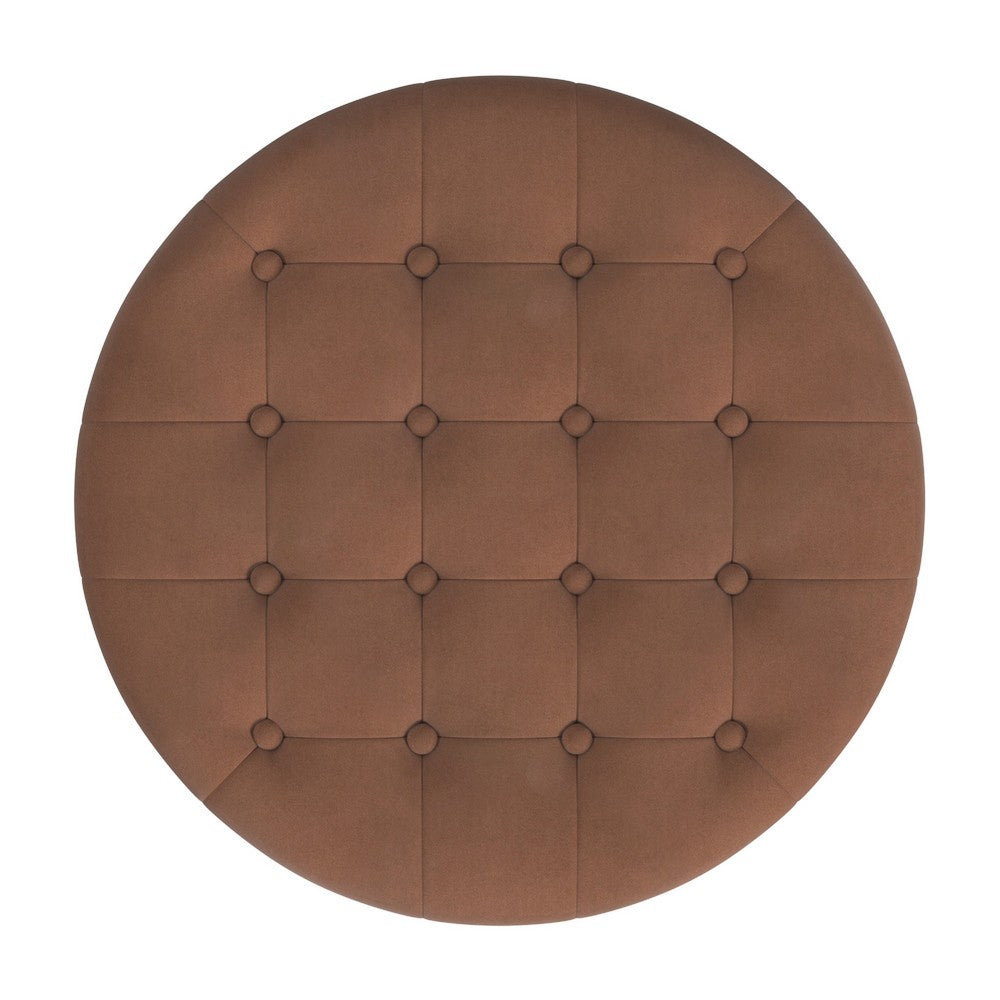 Jo Storage Ottoman, 28 Inch Round Tufted Lift Top, Spice Brown Velvet -BM334039