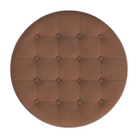 Jo Storage Ottoman, 28 Inch Round Tufted Lift Top, Spice Brown Velvet -BM334039
