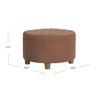 Jo Storage Ottoman, 28 Inch Round Tufted Lift Top, Spice Brown Velvet -BM334039